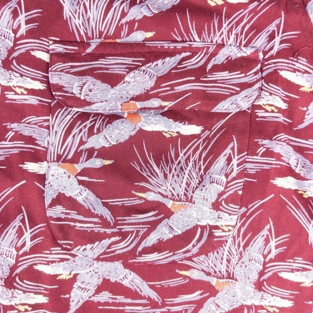 Vintage 80s‎ Ralph Lauren Polo Button W 12 Maroon Mallard Duck Bird Rayon Blouse
